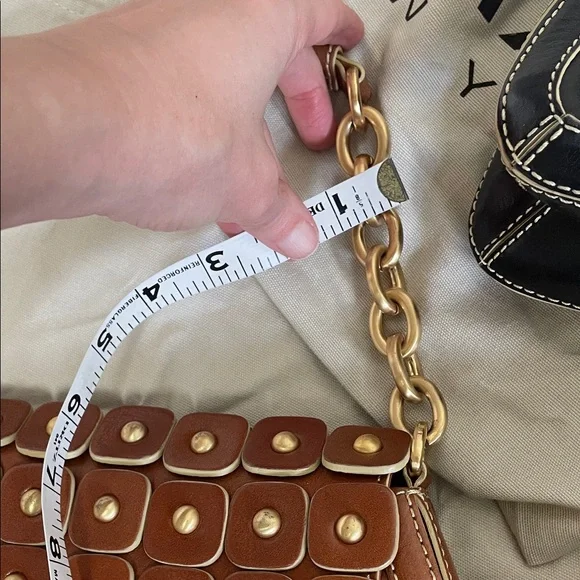 Maxx New York Leather cognac brown Gold chain Studded Shoulder Bag - Picture 16 of 17